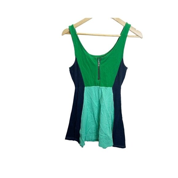 Women’s Express Blue Green Colorblock Dress S Sleeveless Fit & Flare Cotton - Picture 6 of 8